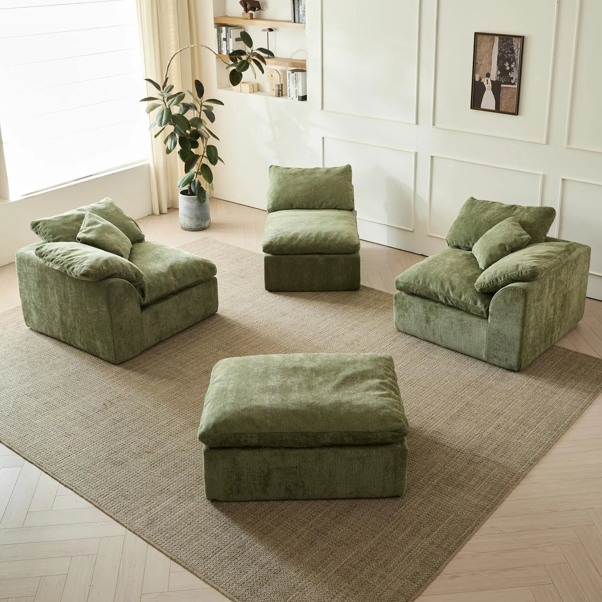 Chenille Sectional with Ottoman