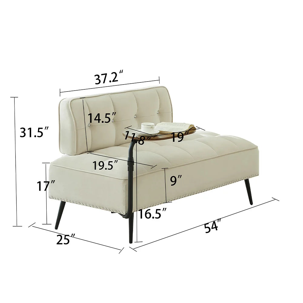Dimensions diagram for Velvet Sofa with Side Table