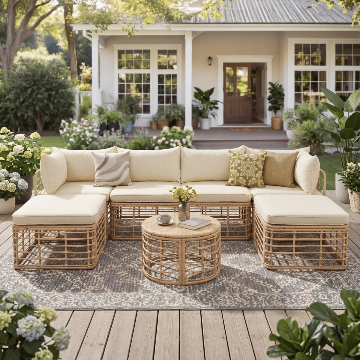 Seven-Piece Rattan Patio Set
