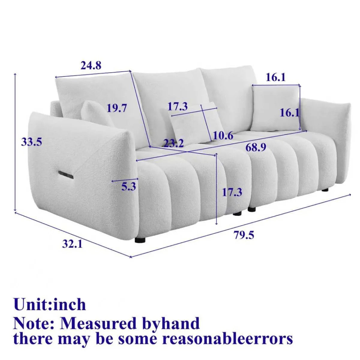 Dimensions diagram for Bouclé Three-Seat Modular Sofa