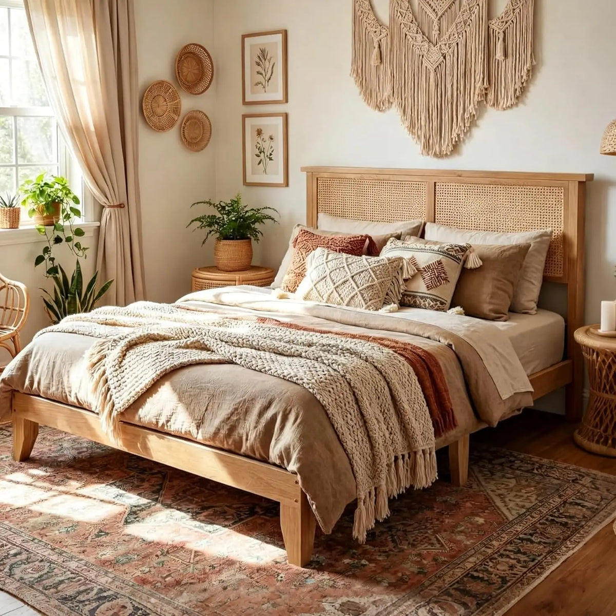 Rattan LED Platform Bed