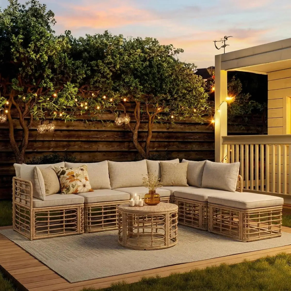 Seven-Piece Rattan Patio Set