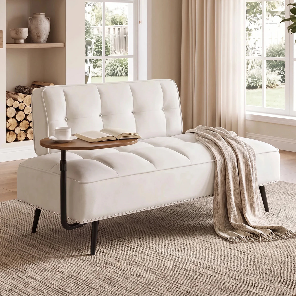Velvet Sofa with Side Table