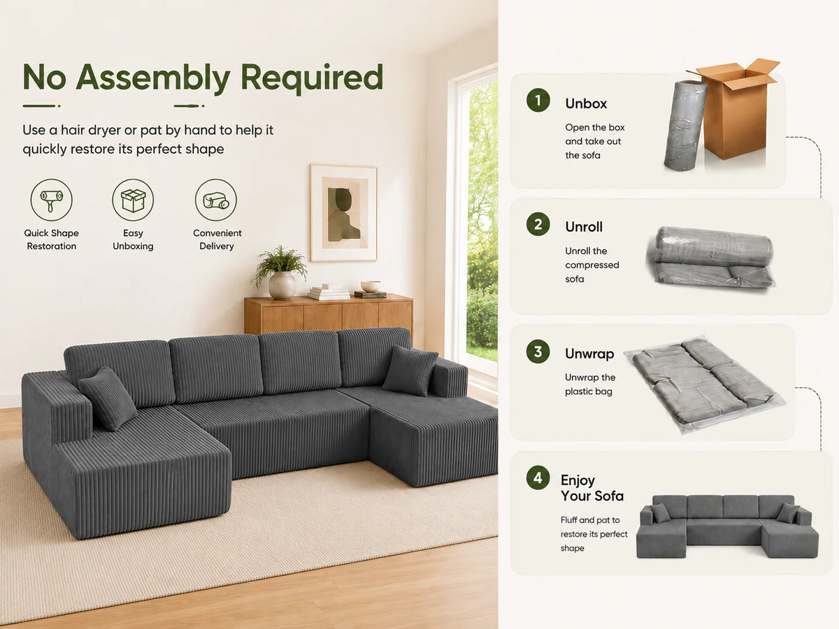 Three-Seat Corduroy Sectional detail 2