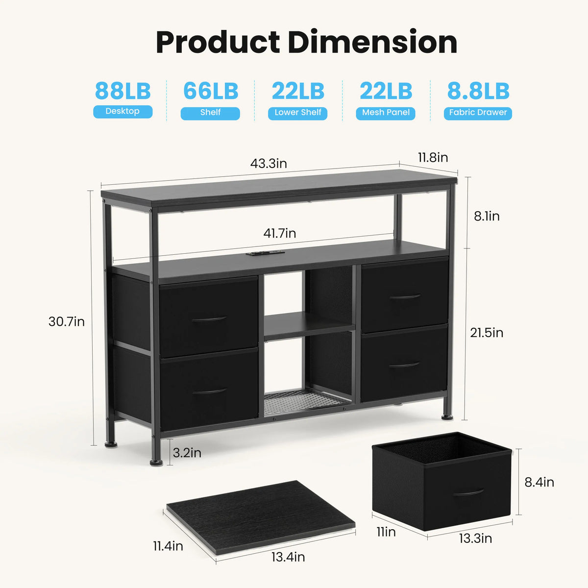 Four-Drawer LED Media Console detail 7