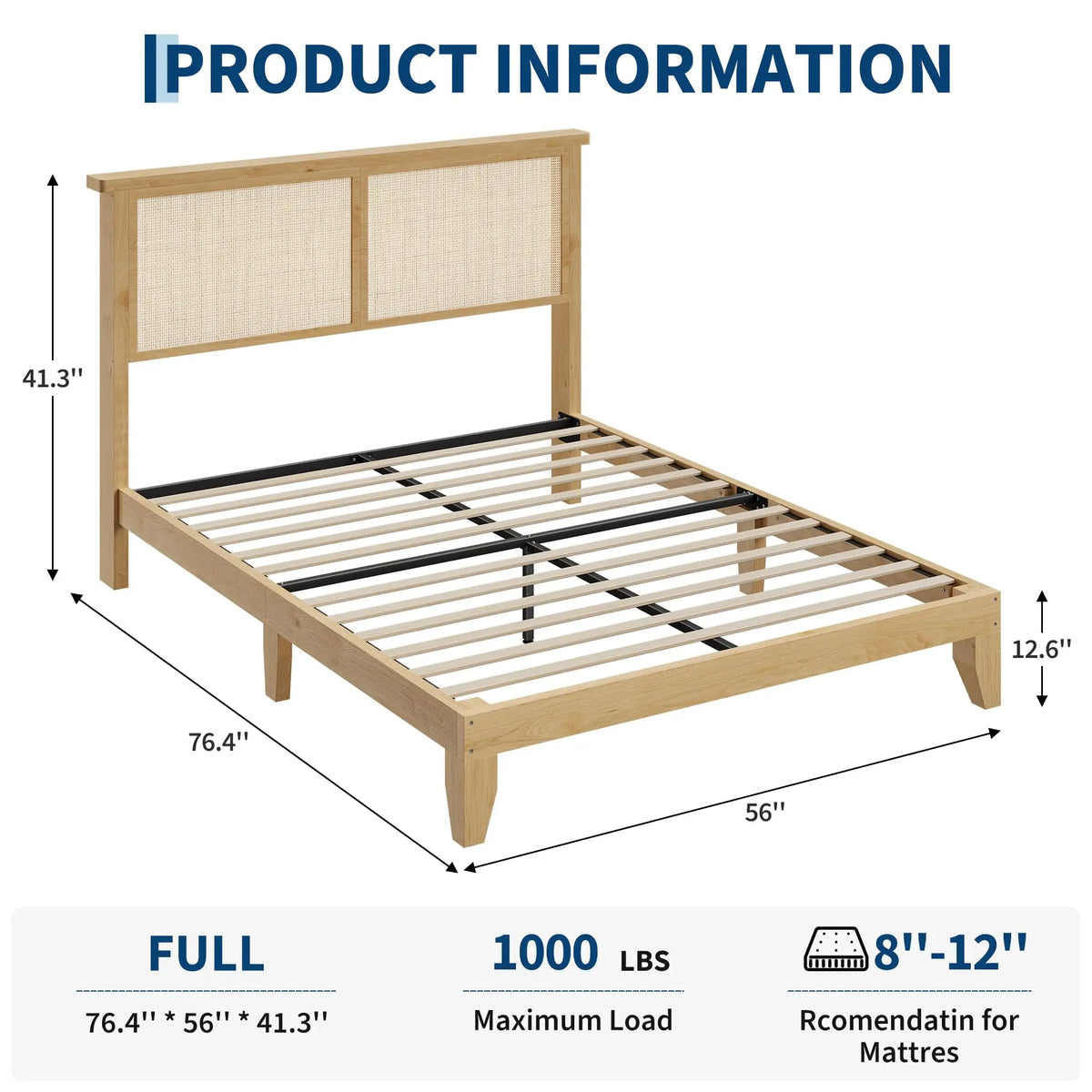 Full Rattan LED Platform Bed