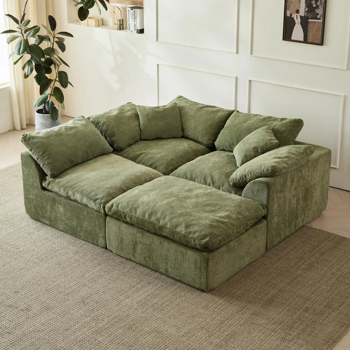 Chenille Sectional with Ottoman