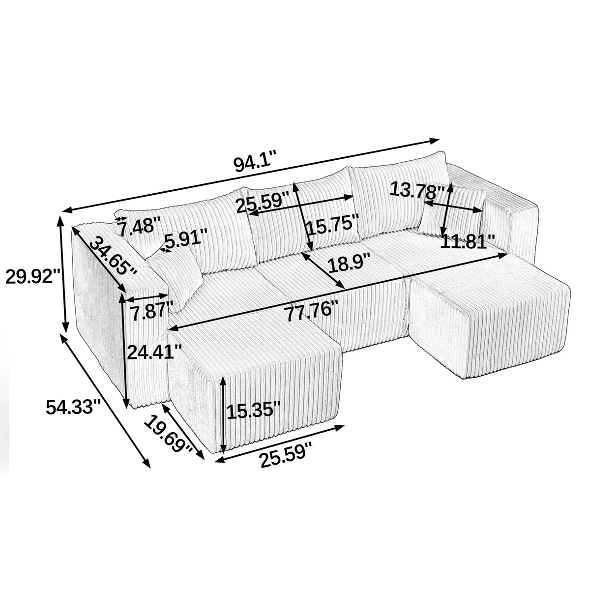 Three-Seat Corduroy Sectional