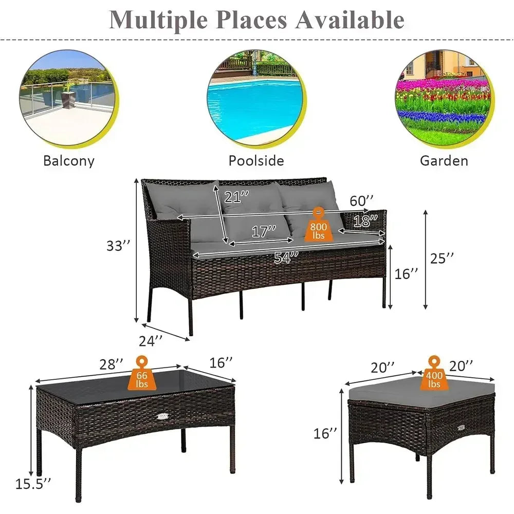Dimensions diagram for Sofa and Ottoman Patio Set