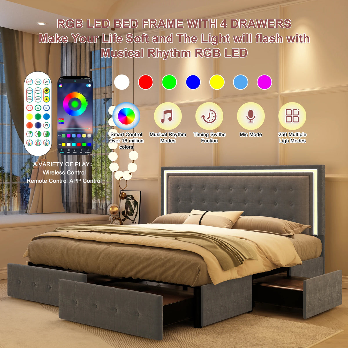 LED Storage Bed Frame