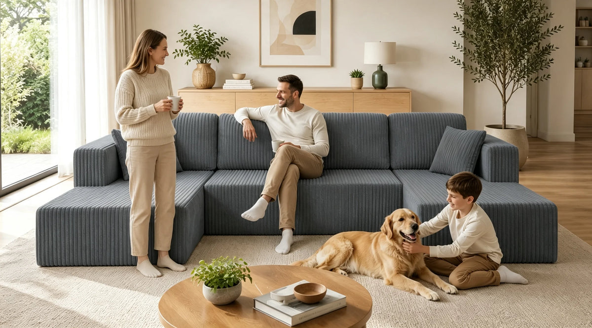 Three-Seat Corduroy Sectional detail 1