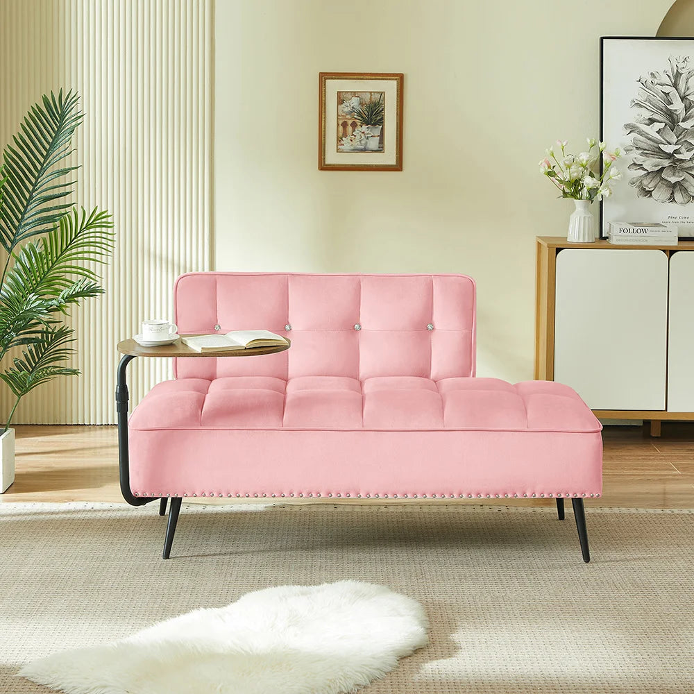 Velvet Sofa with Side Table