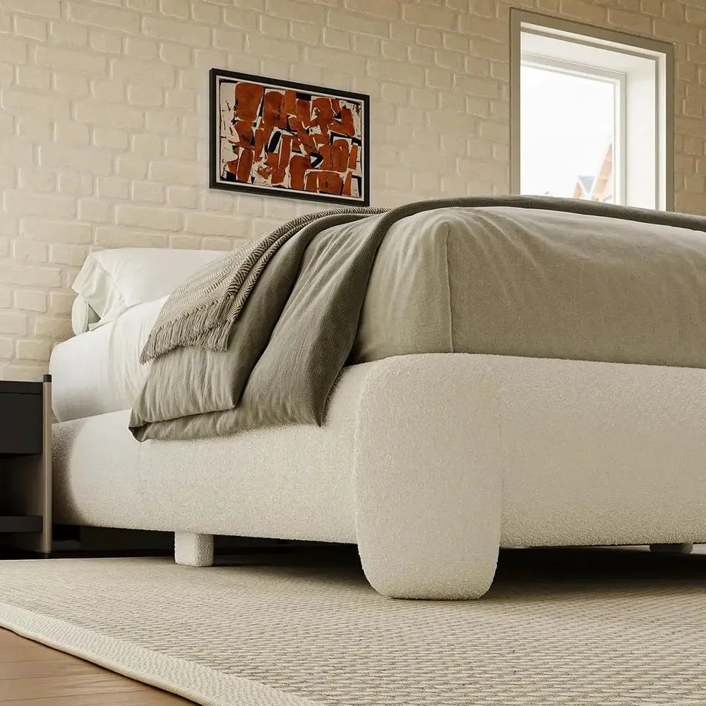 Bouclé Platform Bed Frame