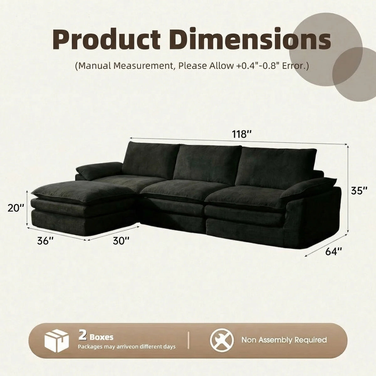 Dimensions diagram for Chenille L-Shaped Sectional