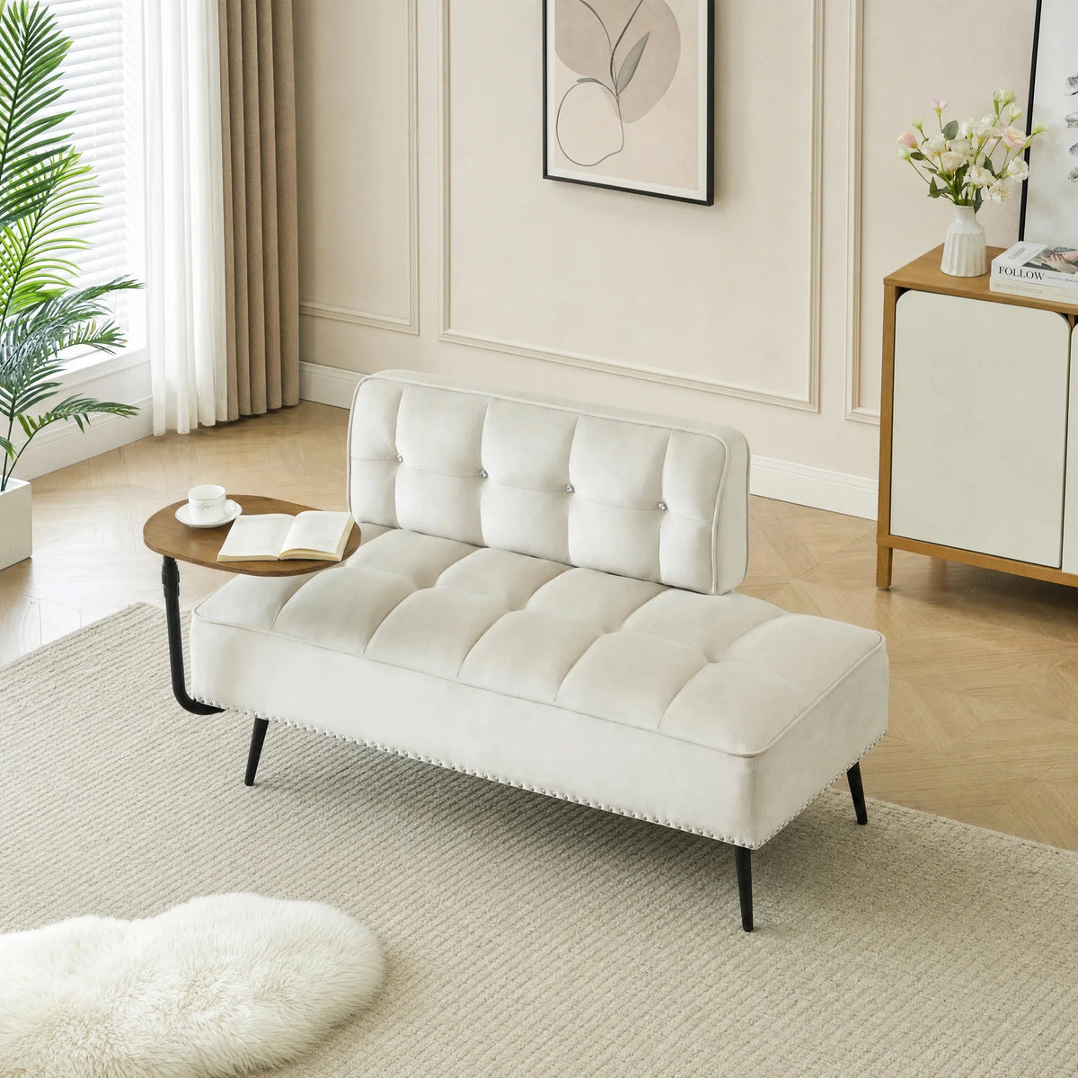 Velvet Sofa with Side Table detail 1