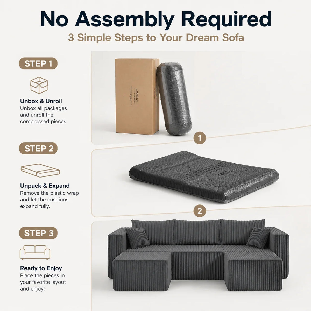 Three-Seat Corduroy Sectional