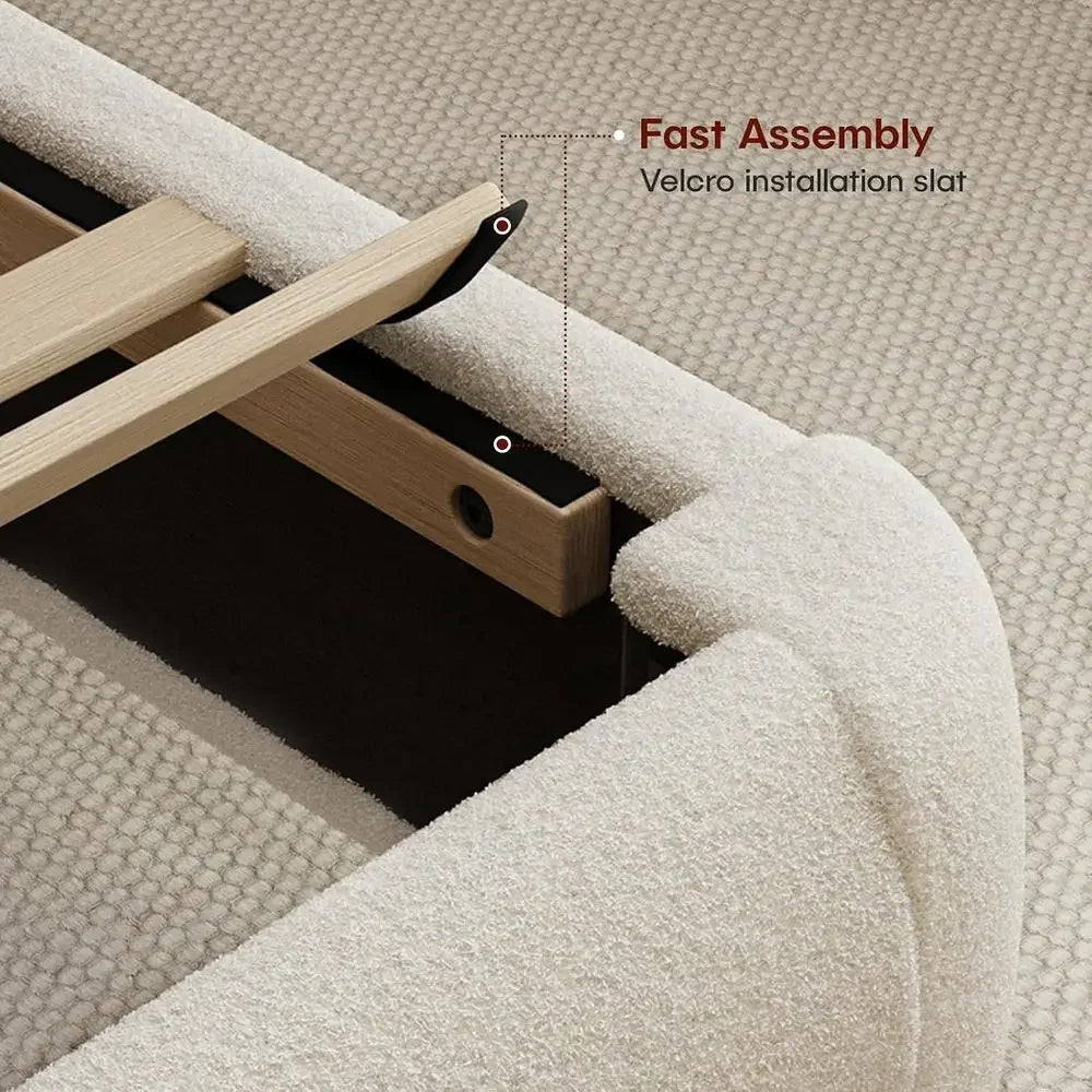 Bouclé Platform Bed Frame