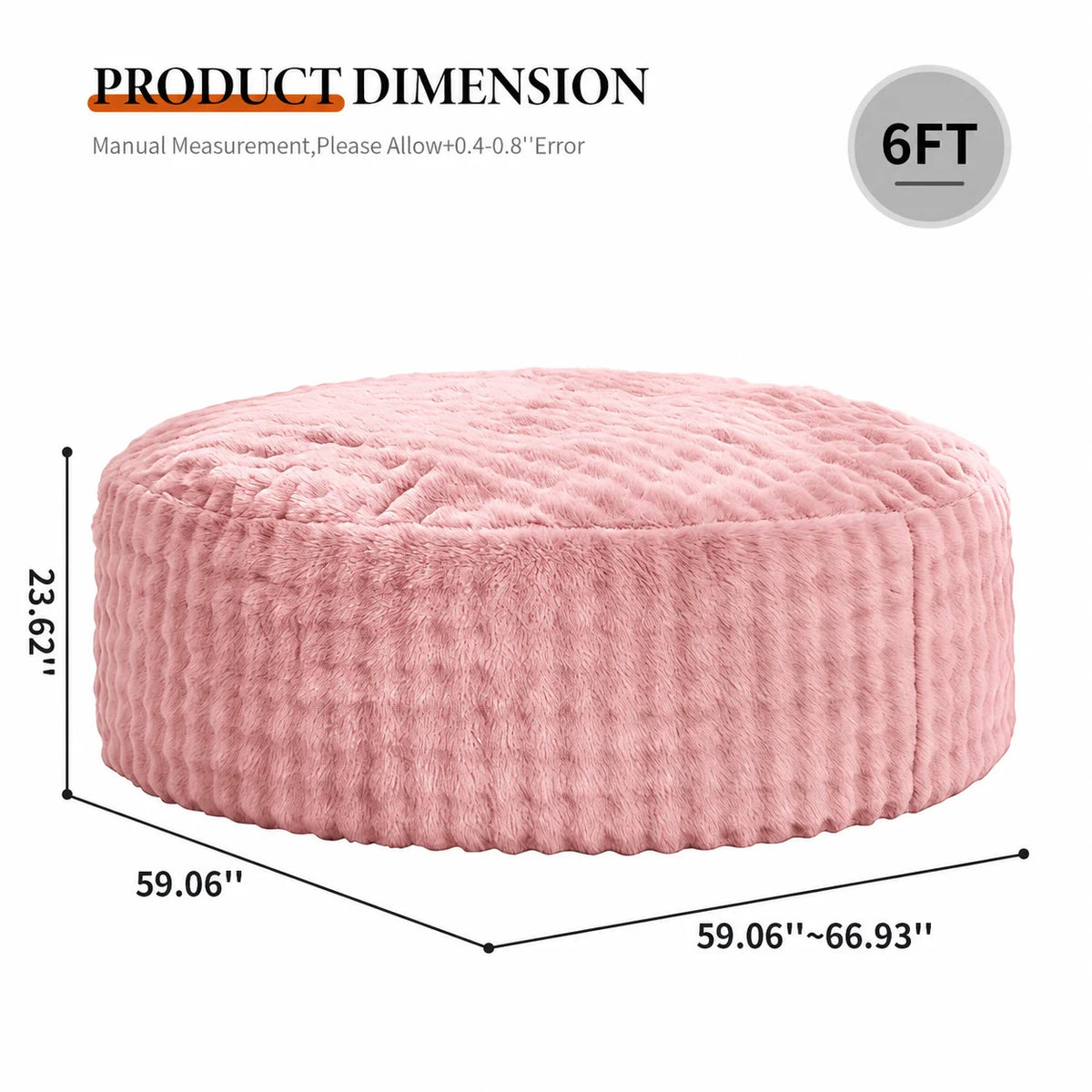 Dimensions diagram for Oversized Faux Fur Bean Bag