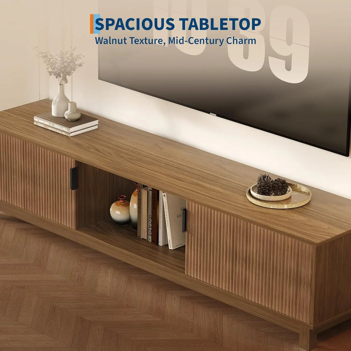 Fluted Wood Media Console detail 4