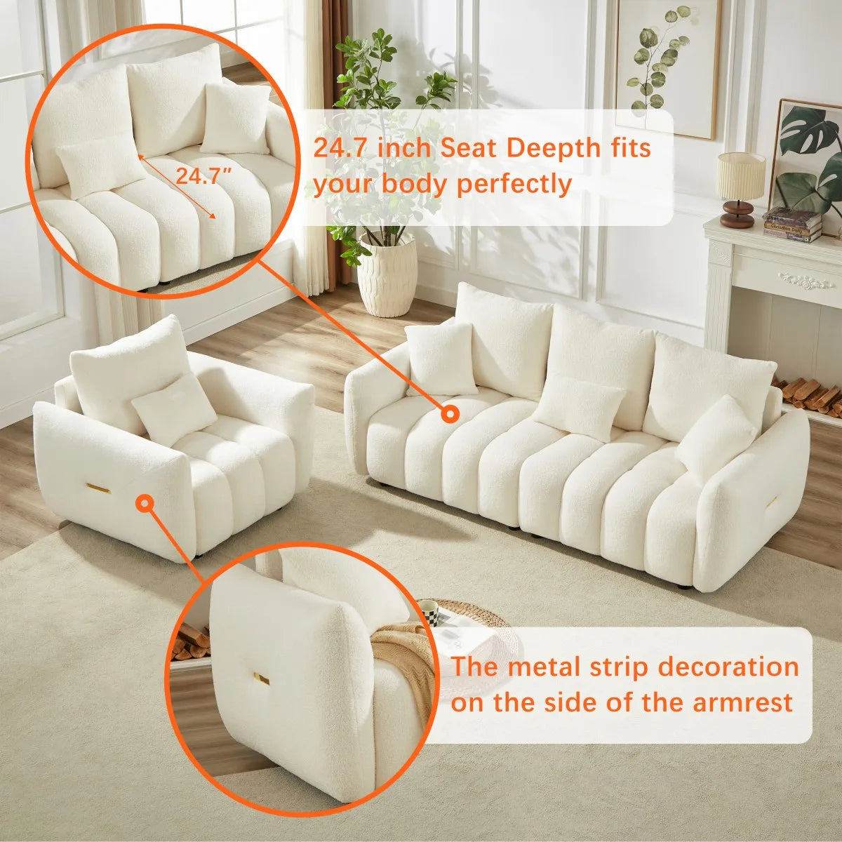 Bouclé Three-Seat Modular Sofa detail 12