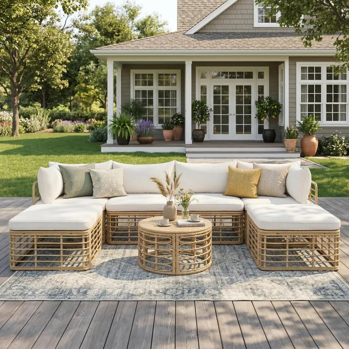 Seven-Piece Rattan Patio Set