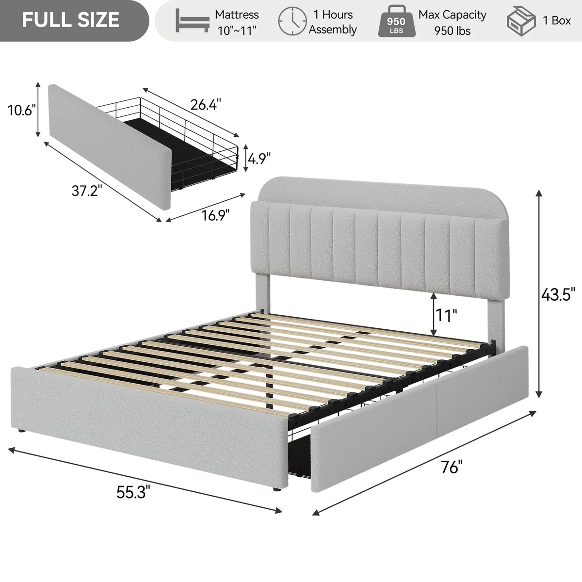 Upholstered Full Storage Bed
