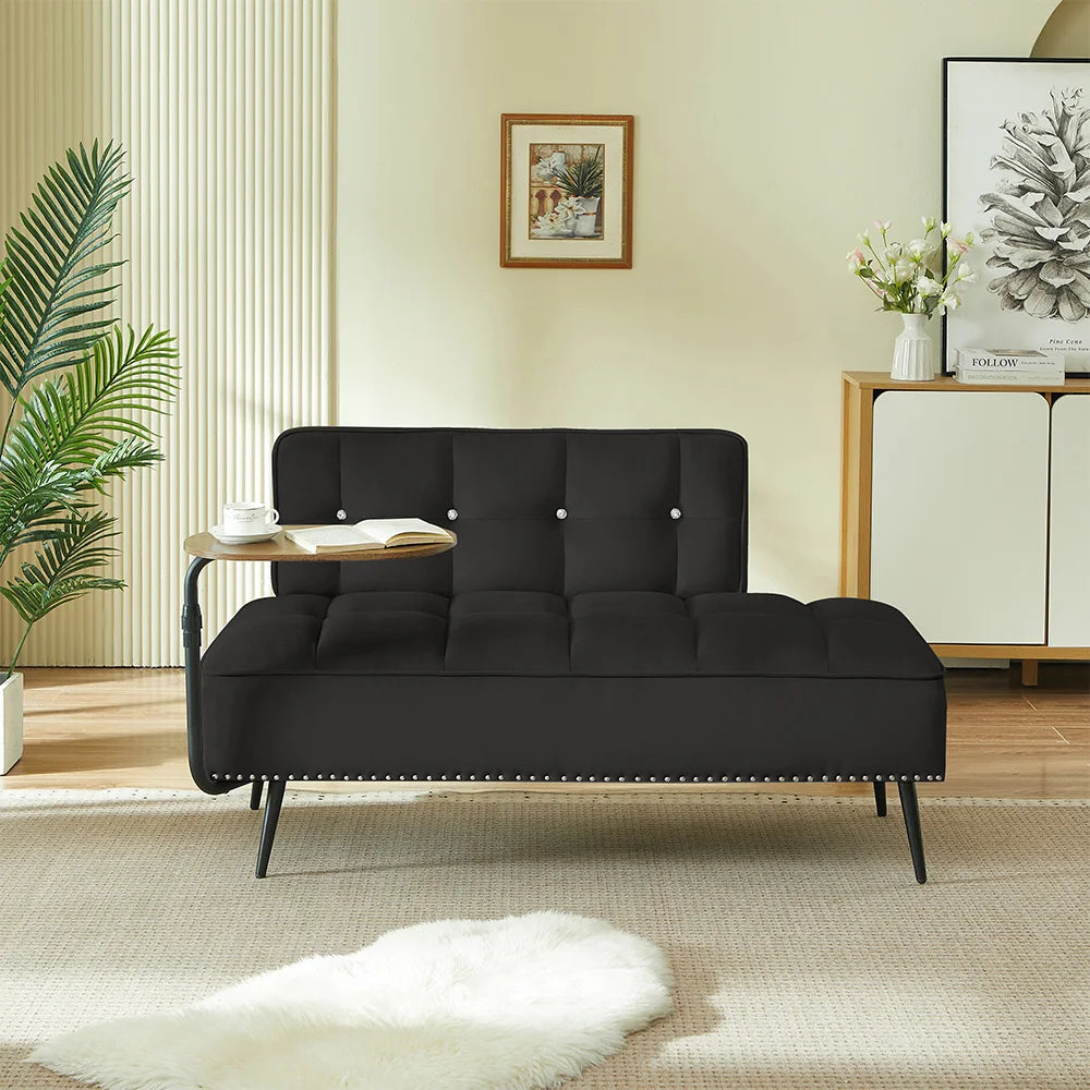 Velvet Sofa with Side Table