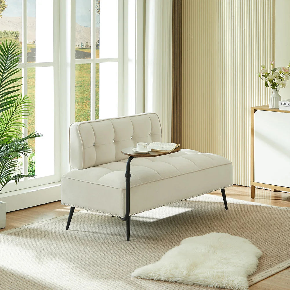 Velvet Sofa with Side Table