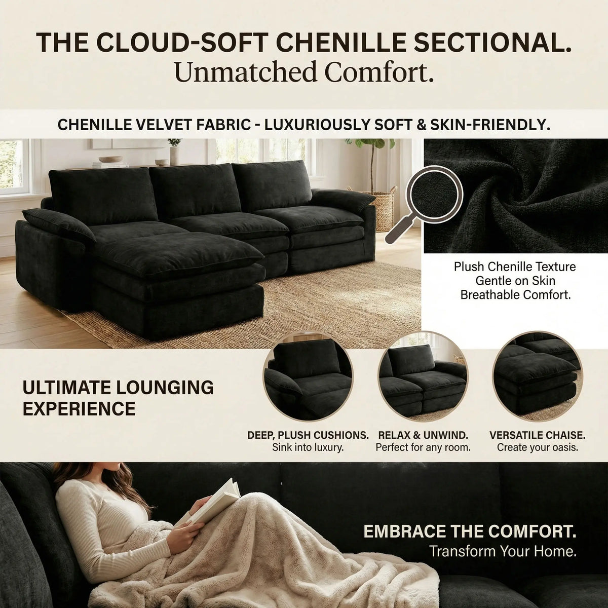 Chenille L-Shaped Sectional detail 2