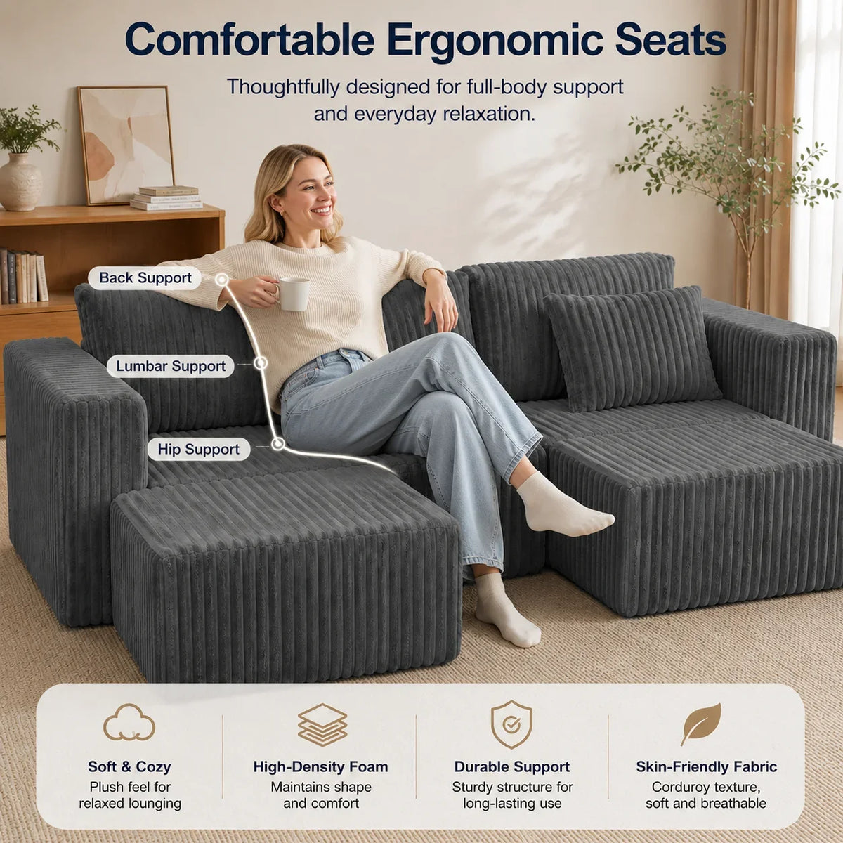 Three-Seat Corduroy Sectional
