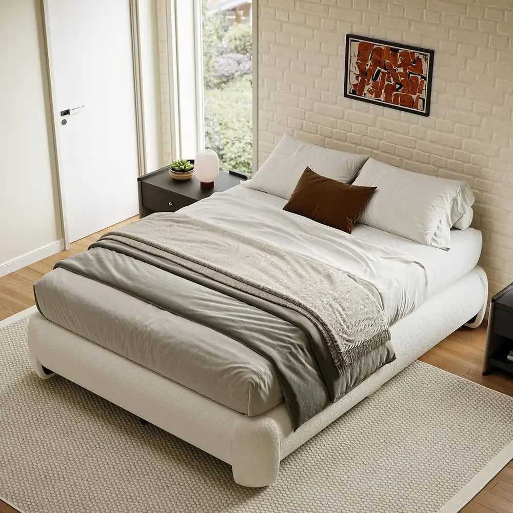 Bouclé Platform Bed Frame