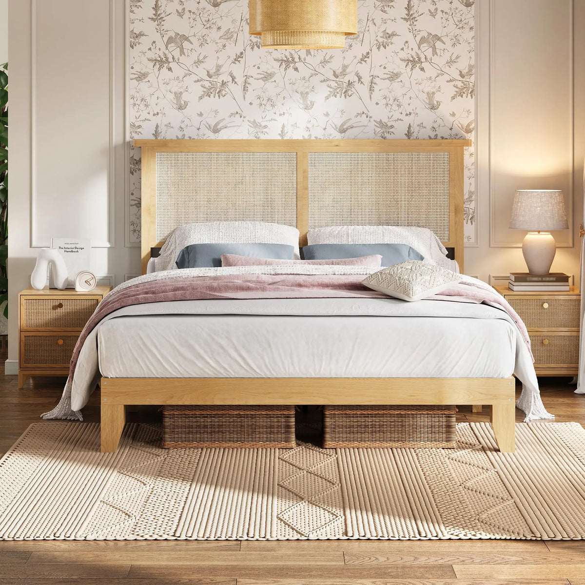 Full Rattan LED Platform Bed