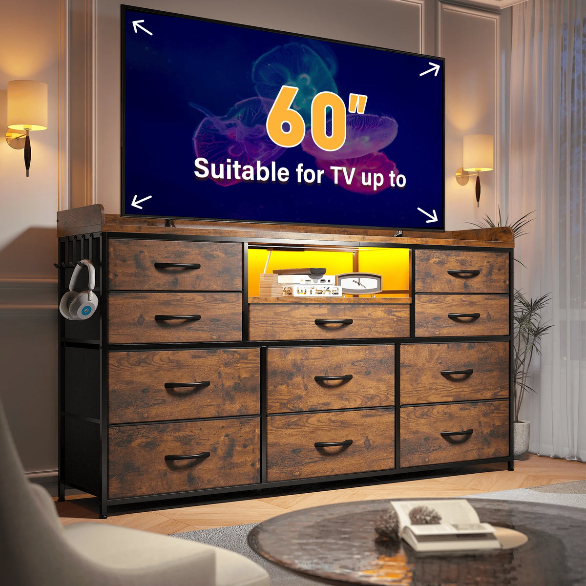 Eleven-Drawer LED Media Console detail 5