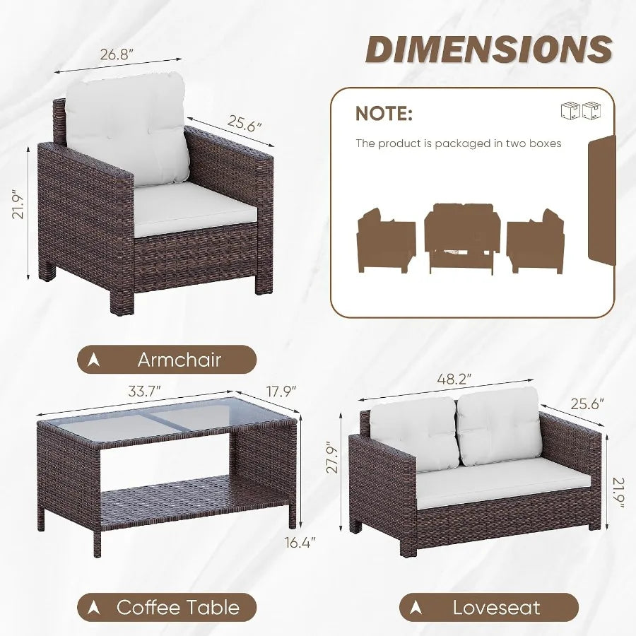 Dimensions diagram for Four-Piece Bamboo Patio Set