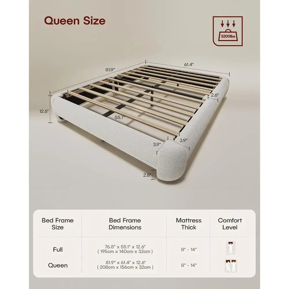 Bouclé Platform Bed Frame