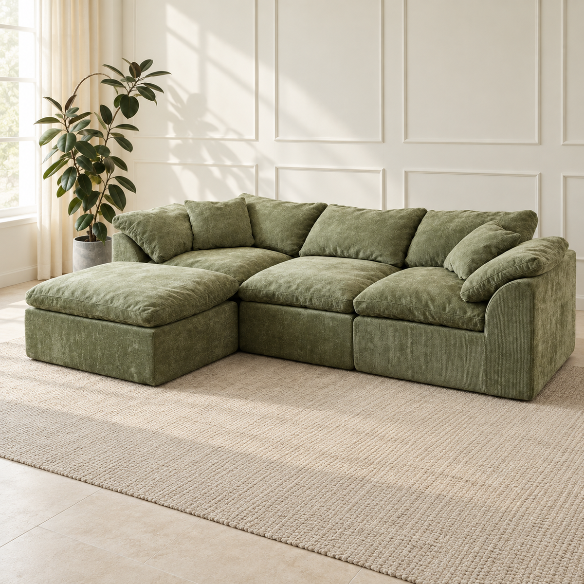 Chenille Sectional with Ottoman