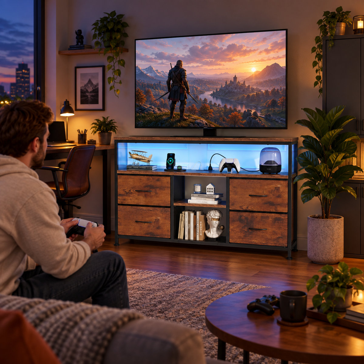 Four-Drawer LED Media Console