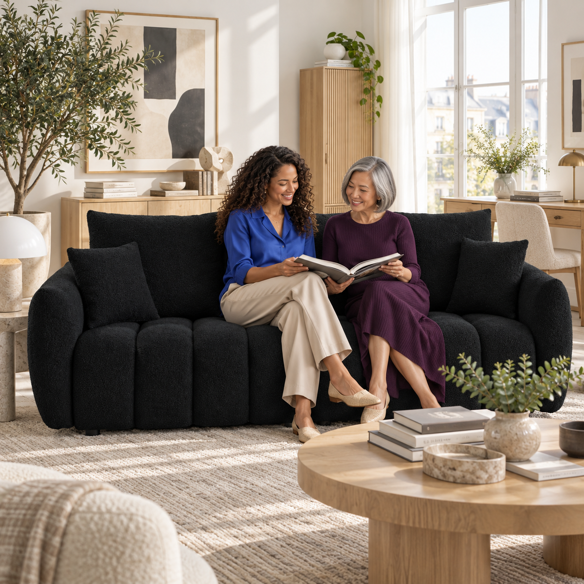 Bouclé Three-Seat Modular Sofa