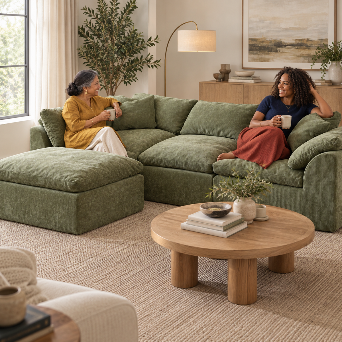 Chenille Sectional with Ottoman