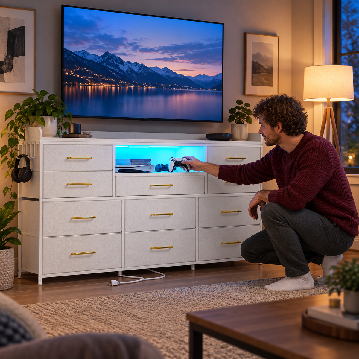 Eleven-Drawer LED Media Console
