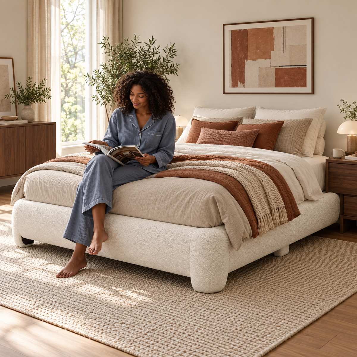 Dimensions diagram for Bouclé Platform Bed Frame